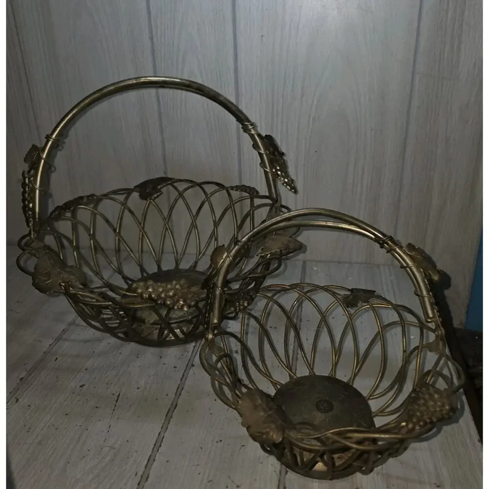 Vtg Godinger Silver Co Woven Baskets Grape Motif Swivel Handle 8